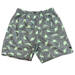 Salt Life Swim Trunks Bathing Suit Shorts Mesh Lined Grey Green Fish Size Medium